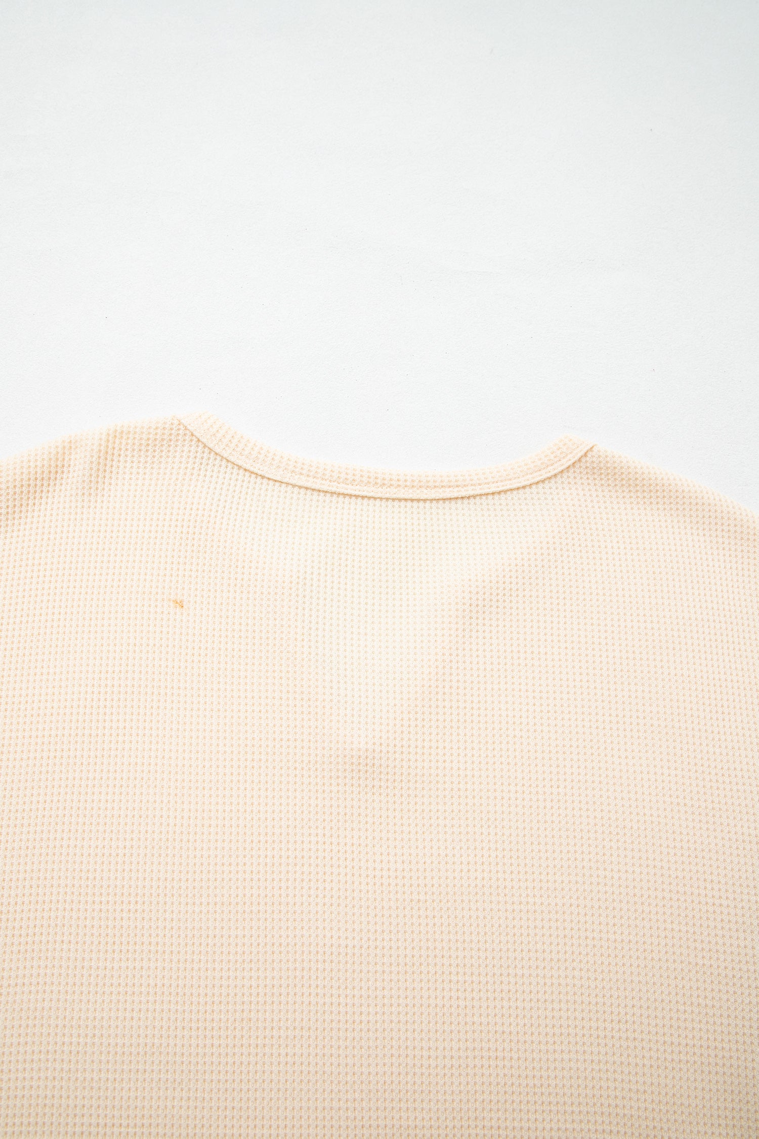 Beige Waffle Textured V Neck Plaid Colorblock Drop Shoulder Long Sleeve Top