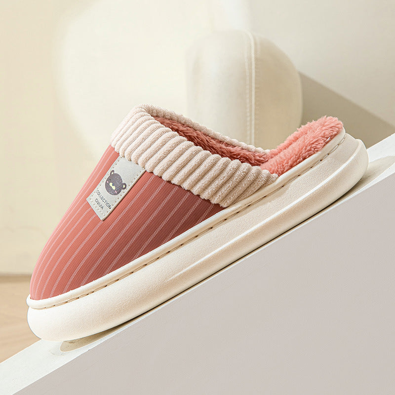 Solid Striped Plush Slippers