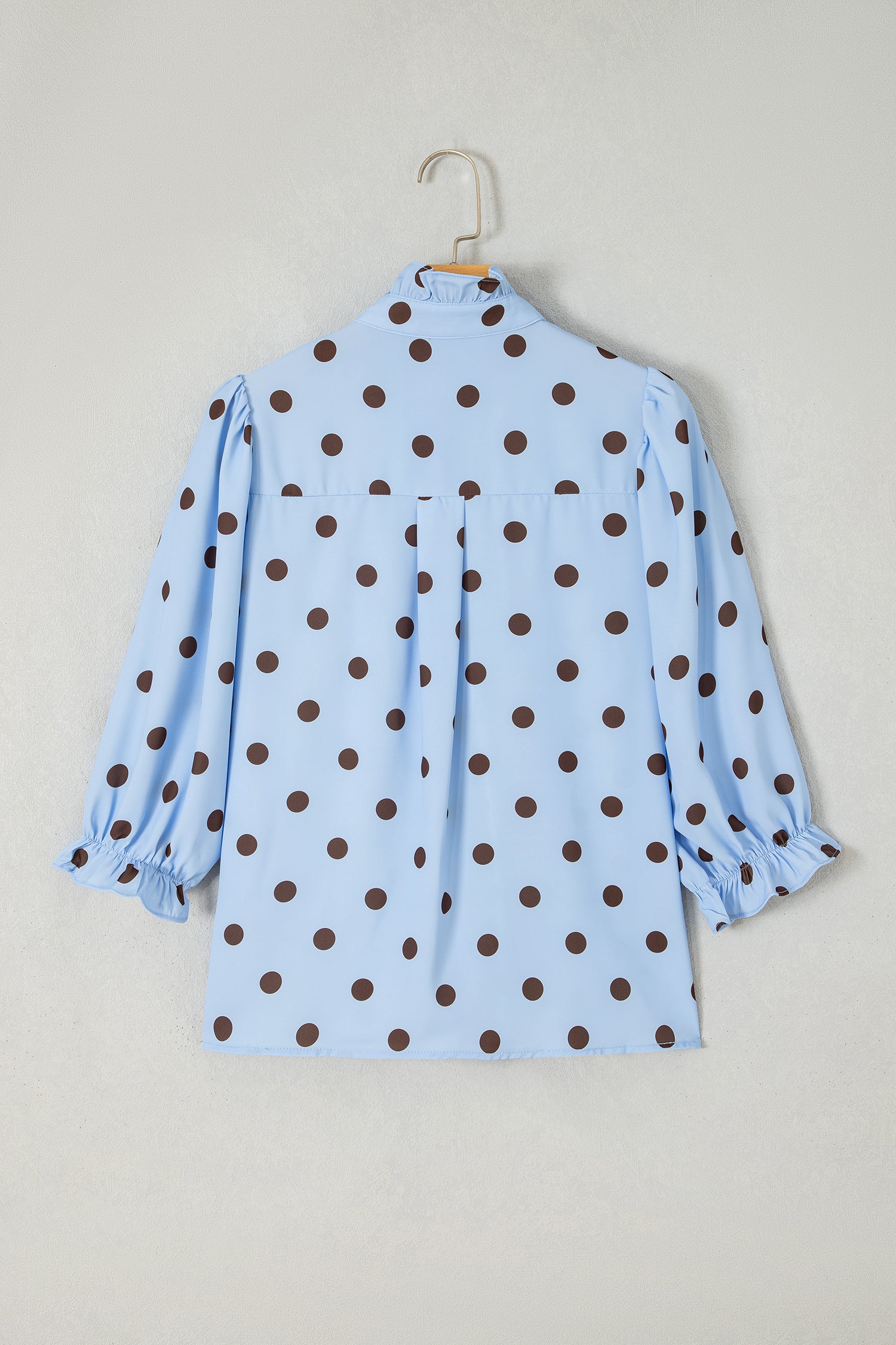Black white Polka Dot Striped Print Ruffle Stand Neck 3/4 Sleeve Shift Shirt