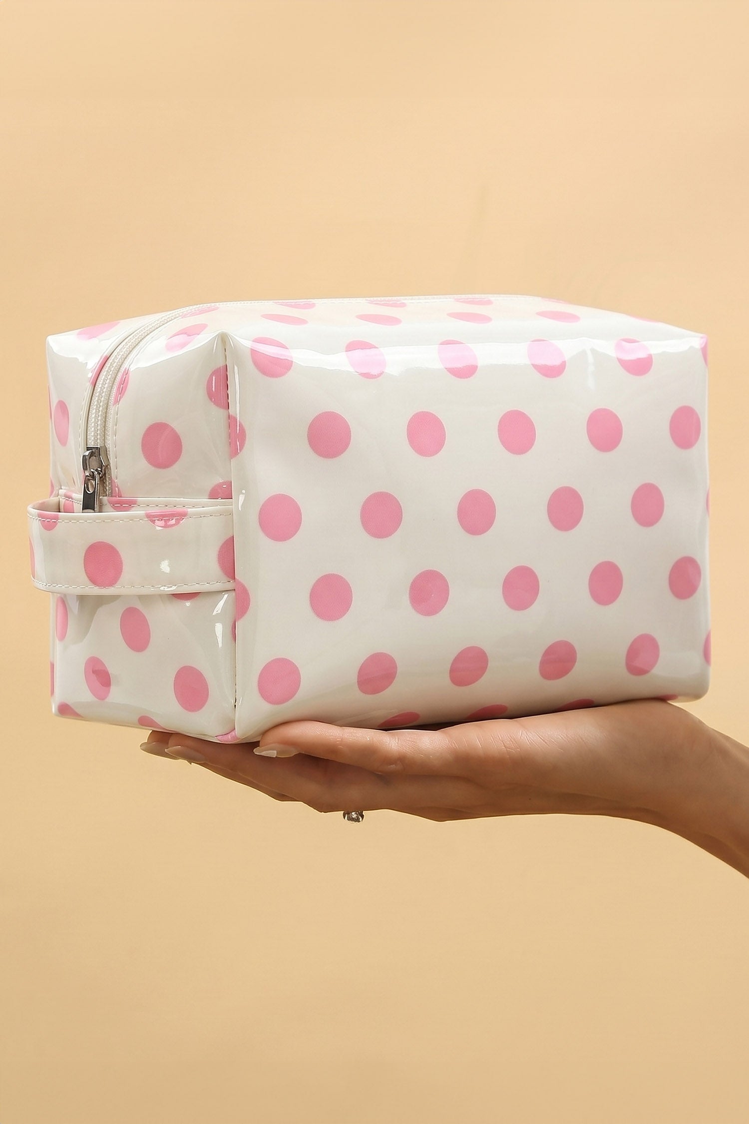Light Pink Durable PVC Polka Dot Makeup Bag