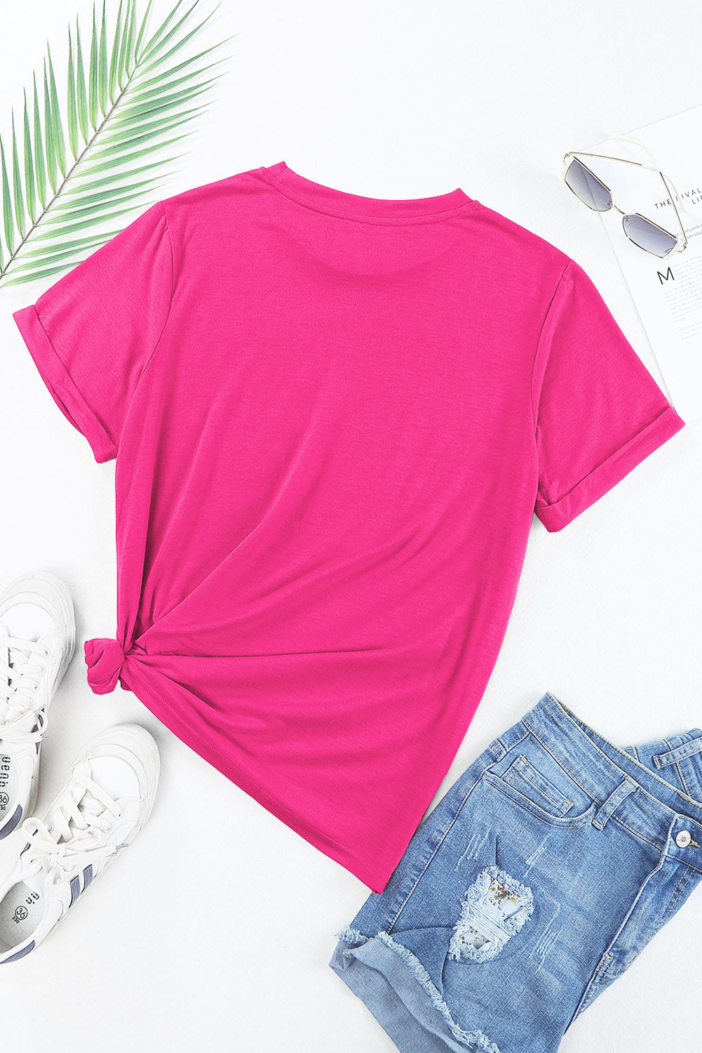 Yellow Cream Casual Plain Crew Neck Tee
