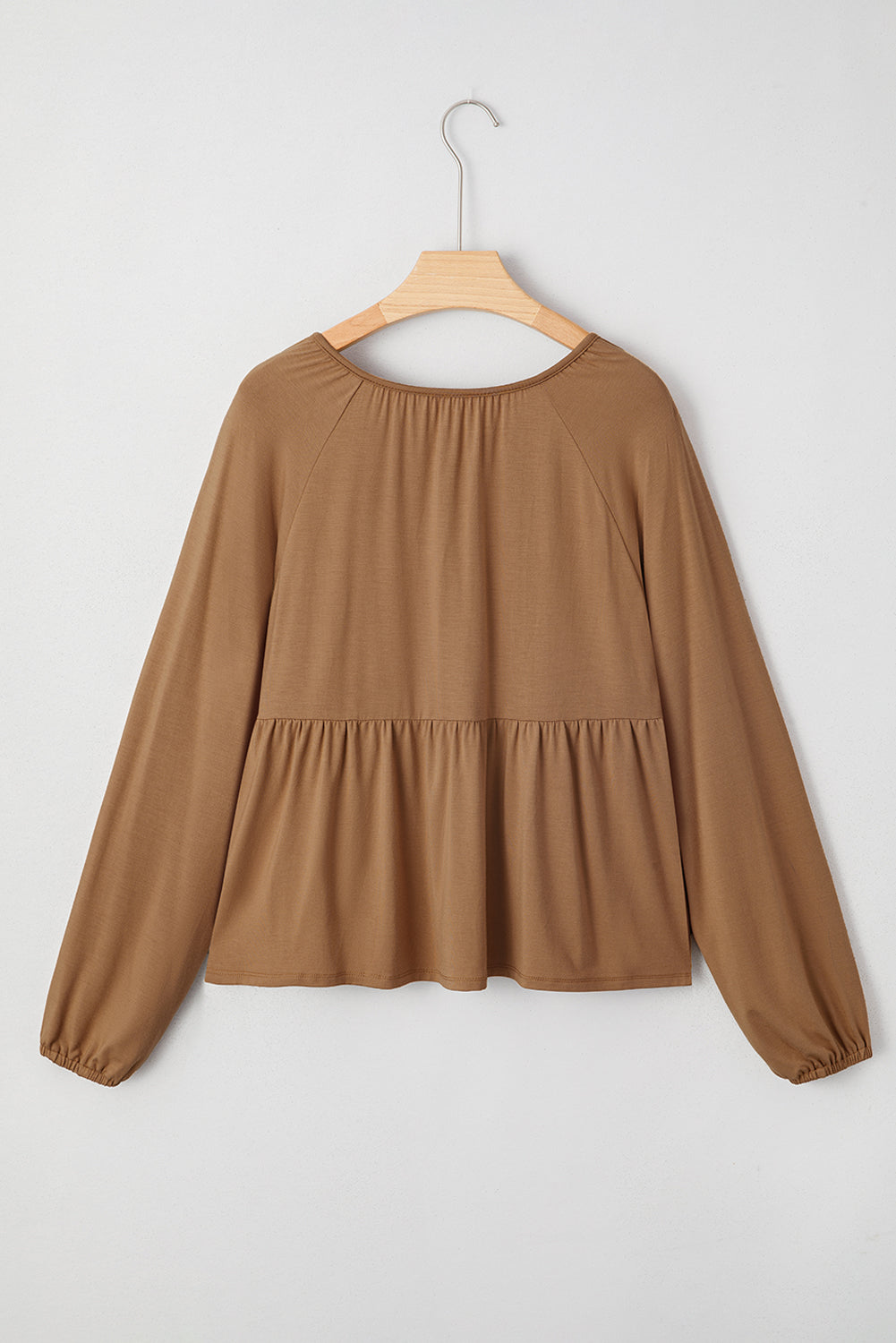 Black Smocked Bust Buttoned Split V Neck Flowy Blouse