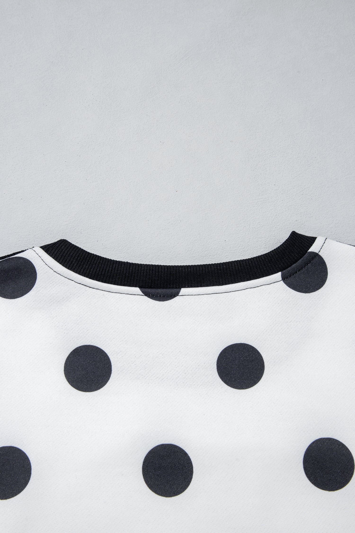 White Polka Dot Contrast Patchwork Round Neck Baggy Sweatshirt
