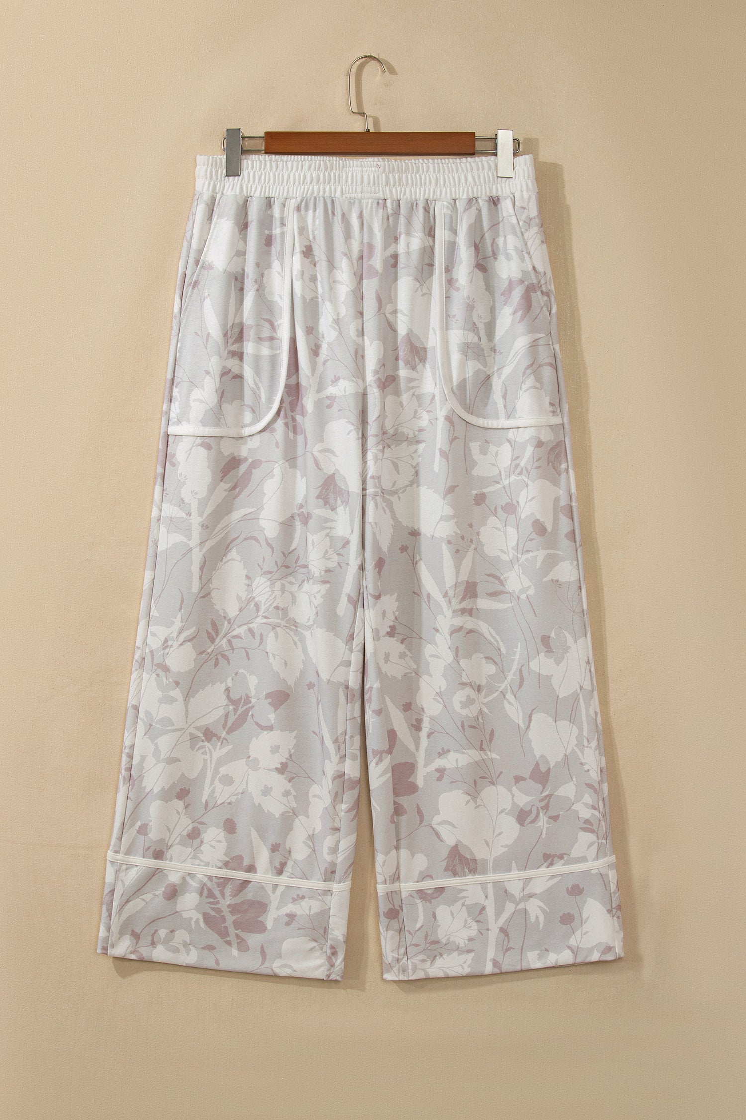 Gray Floral Camo Print Contrast Trim Plus Size Loose Pants
