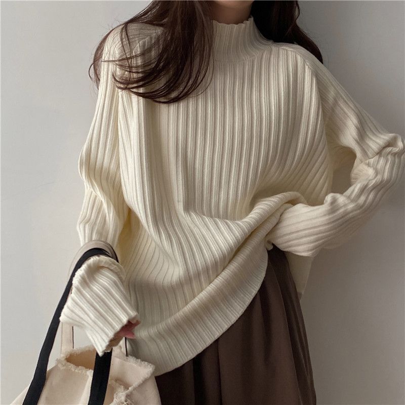 Idle Style Mock Neck Design Sense Loose Thick Inner Sweater Niche Top