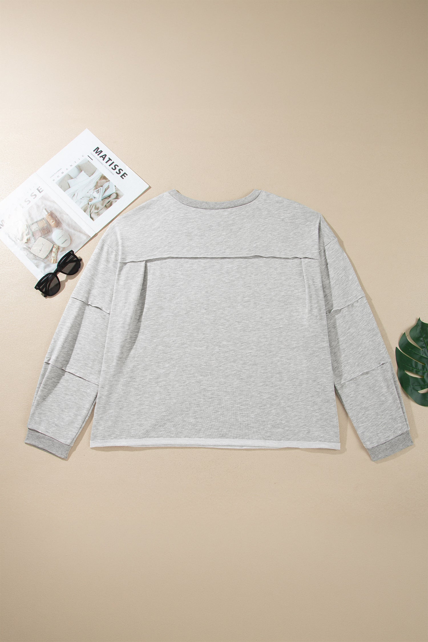 Light Grey Long Sleeve Patch Embroidery Tunic Plus Size Blouse