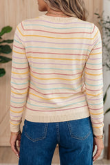 Beige Stripe Colorful Stripes Crew Neck Knit Sweater