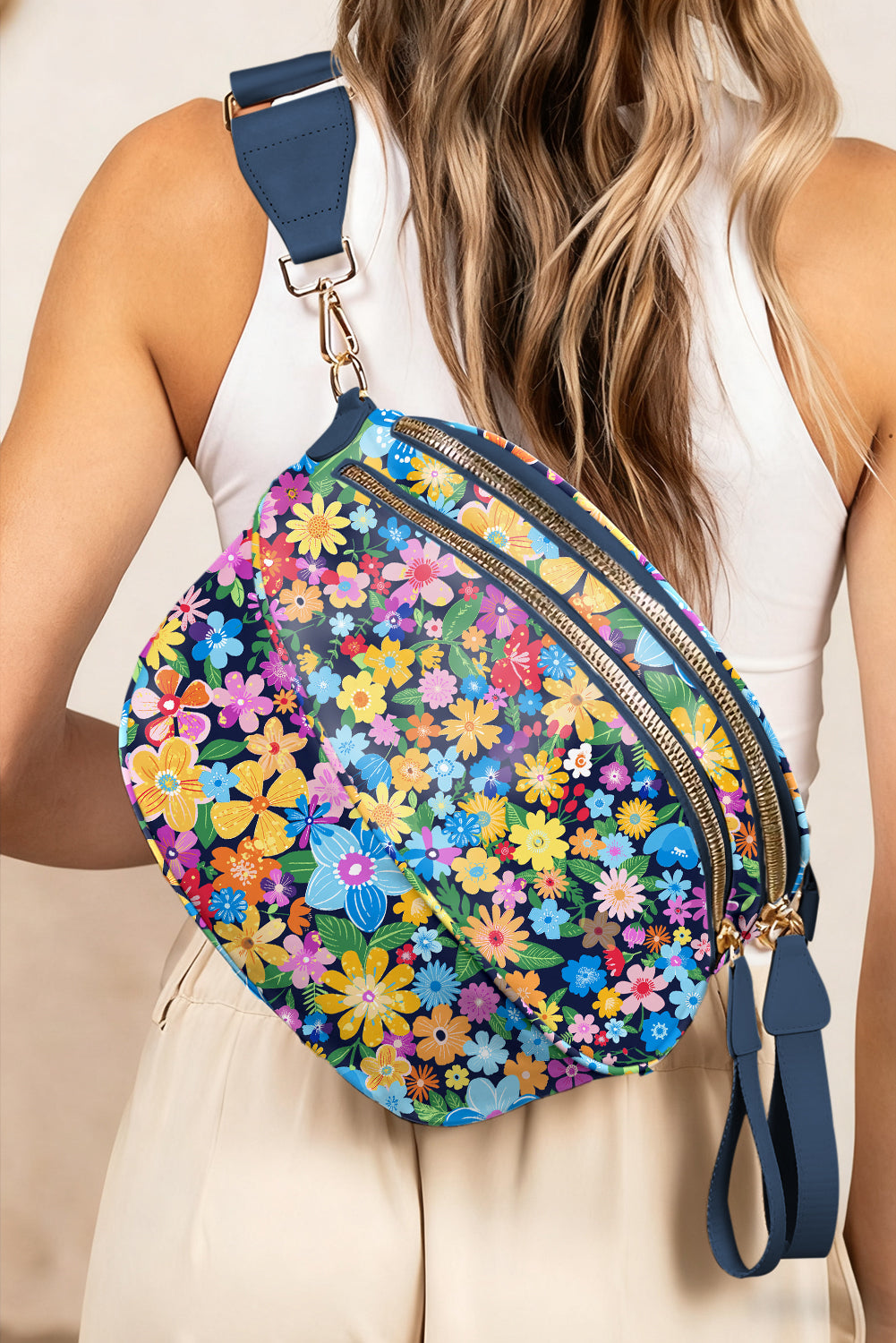 Coffee Cow Spots Printed Double Zip Crossbody Bag