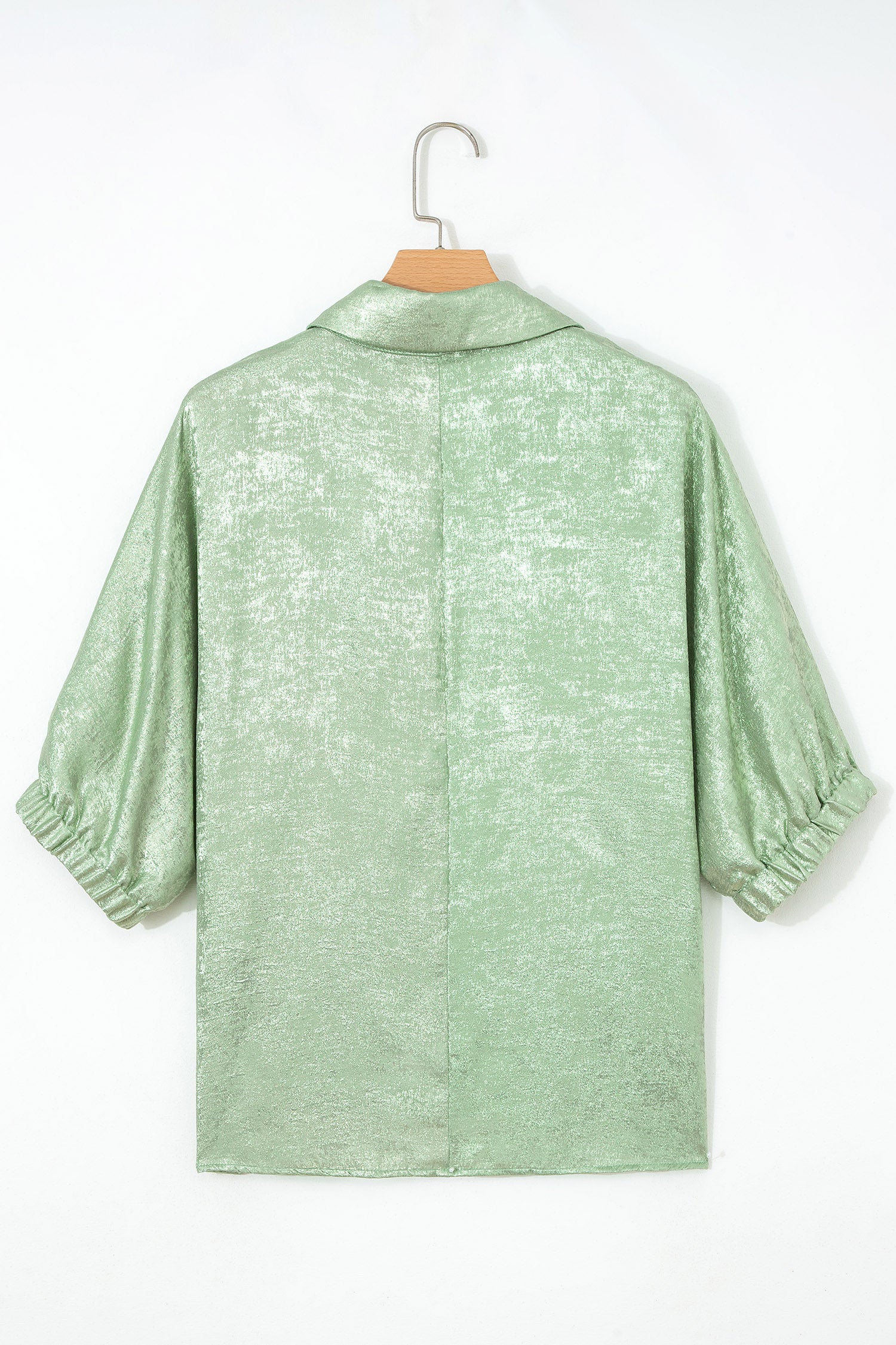 Strawberry Pink Collared V Neck Half Sleeve Metallic Top