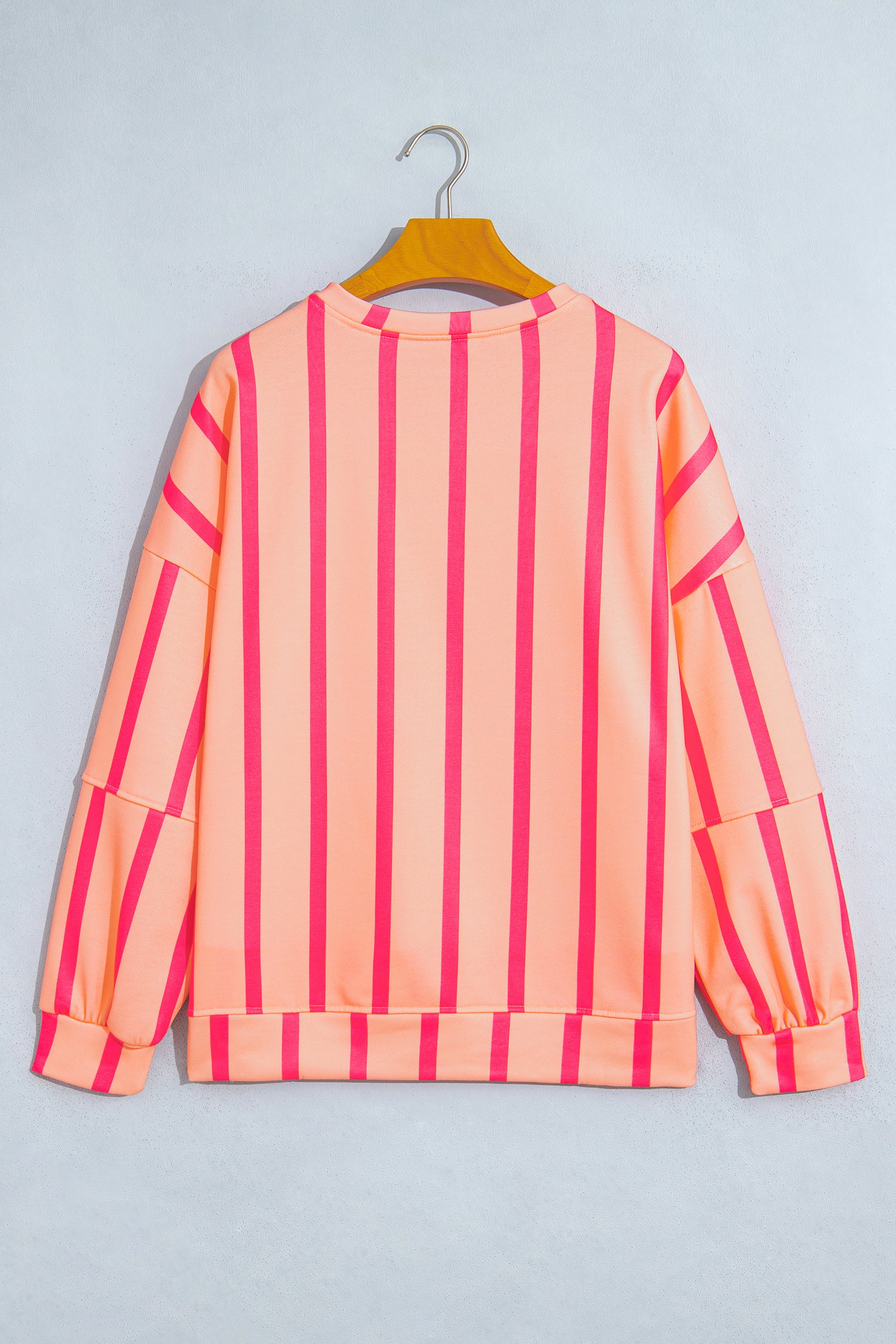 Pink Stripe Dropped Shoulder Round Neck Casual Sweatshirt