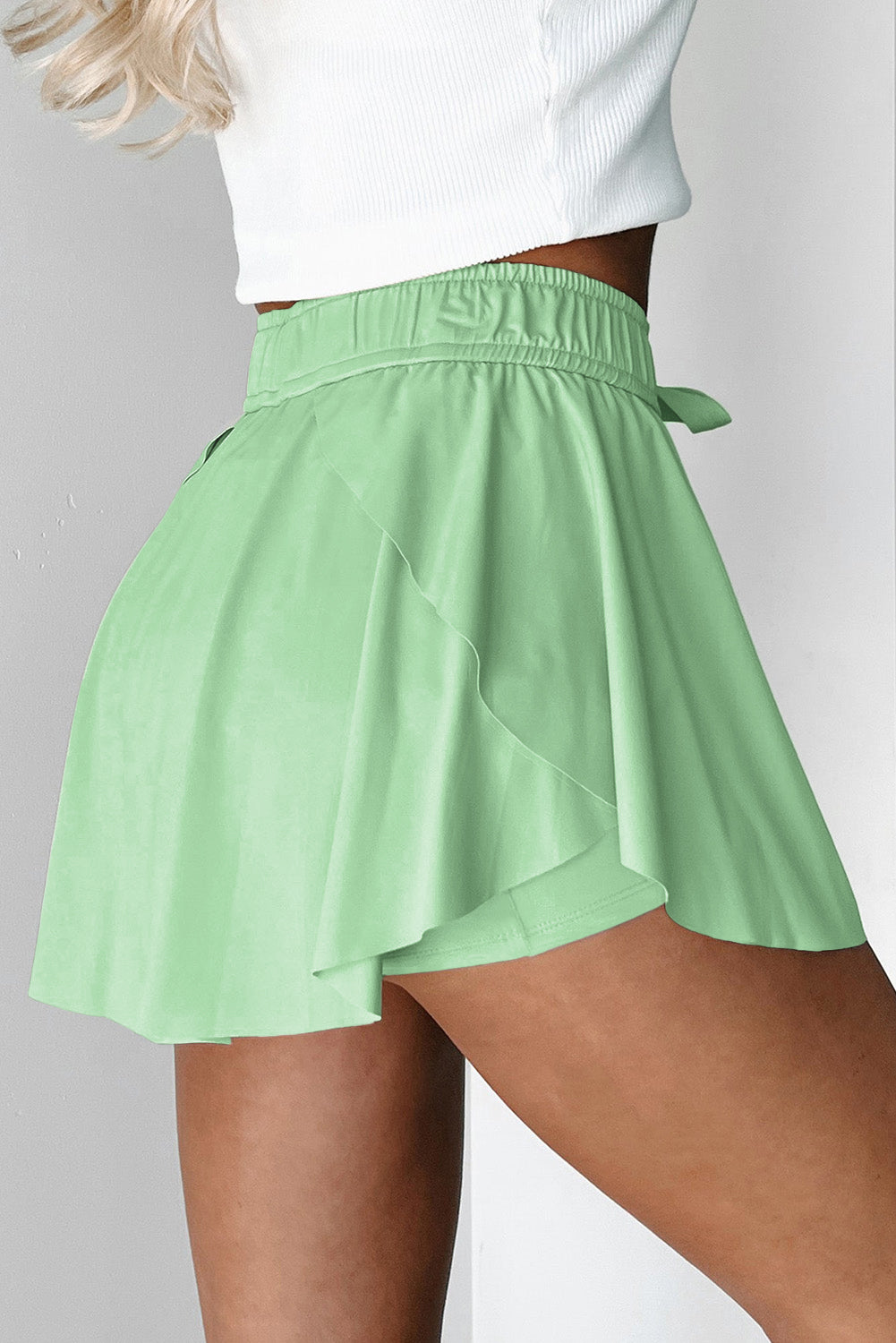 Yellow Cream Drawstring Elastic Waistband Lined Tennis Skorts