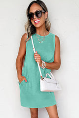 Sea Green Mineral Wash Pocket Tank Mini Dress