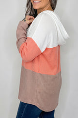 Gold Flame Ribbed Colorblock Hooded Pullover Long Sleeve Top