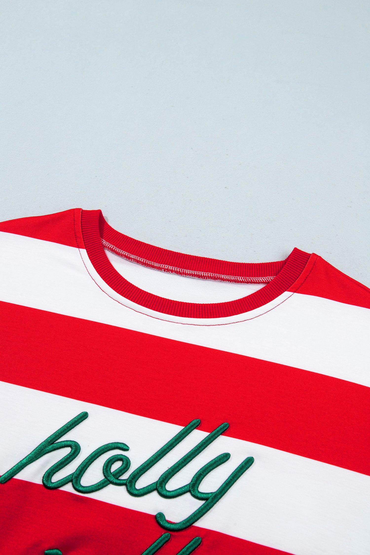 Red Stripe holly jolly Letter Embroidered Pullover Sweatshirt