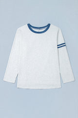 Gray Plus Size Colorblock Detail Round Neck Long Sleeve Top