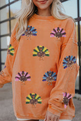 Smoke Gray Turkey Graphic Corded Baggy Sweatshirt