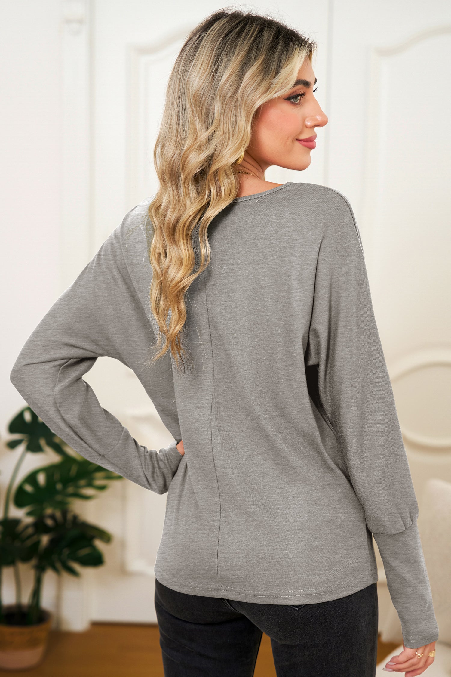 Red Dahlia Solid Color Round Neck Dolman Sleeve Top