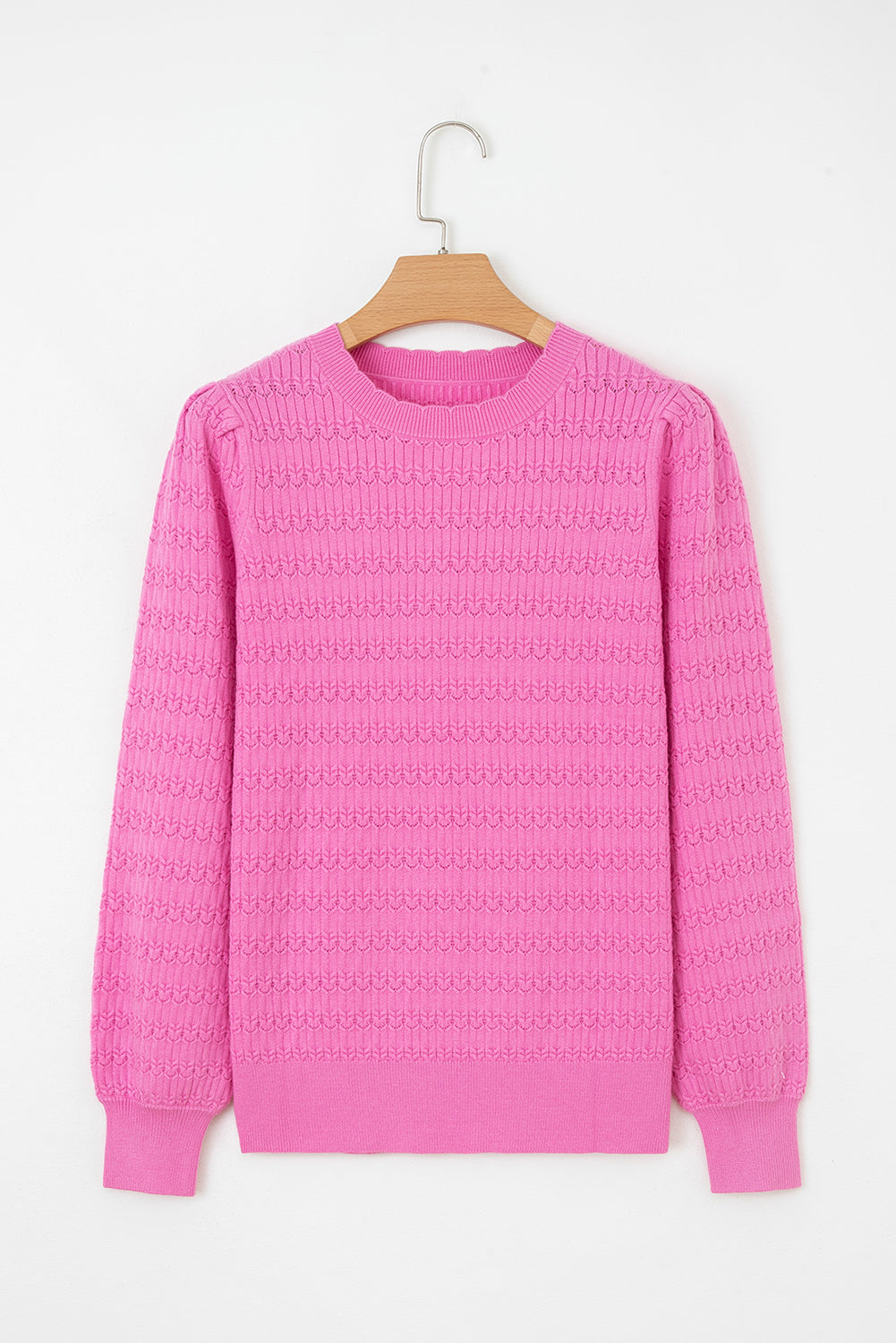 Sea Green Trendy Pattern Knit Ribbed Cuffs Crew Neck Sweater