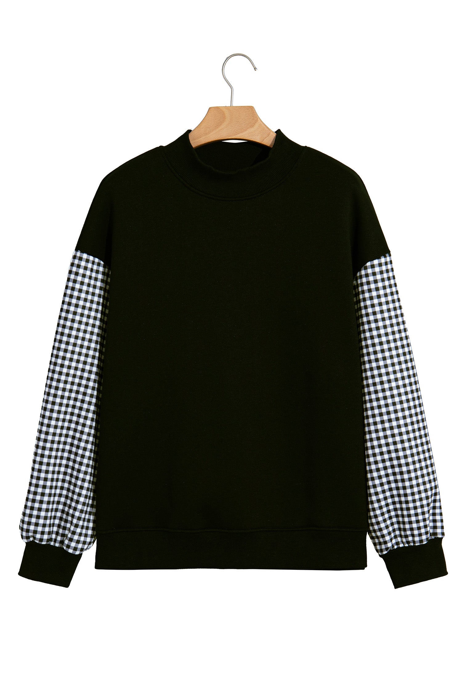 Evergreen Plaid Sleeve Colorblock Loose Tunic Sweatshirt