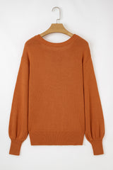 Gold Flame Solid Color Ribbed Trim Drop Shoulder Sweater