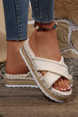 White Pompom Knit Platform Slide Slippers
