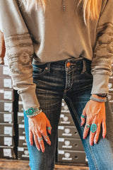 Parchment Geometric Embroidered V Neck Sweatshirt