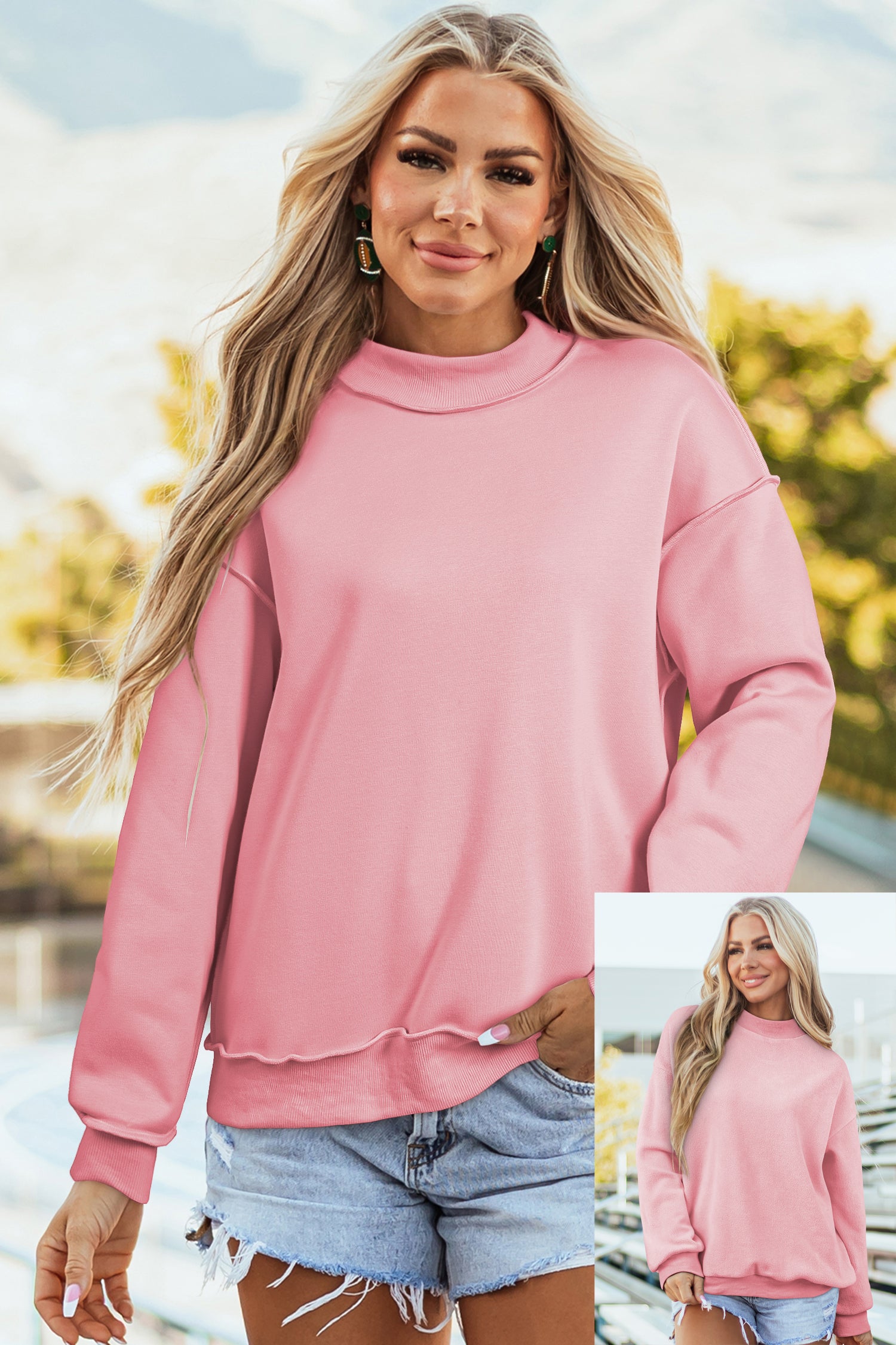 Racing Red Oversize Drop Shoulder Reversible Mock Neck Sweatshirt