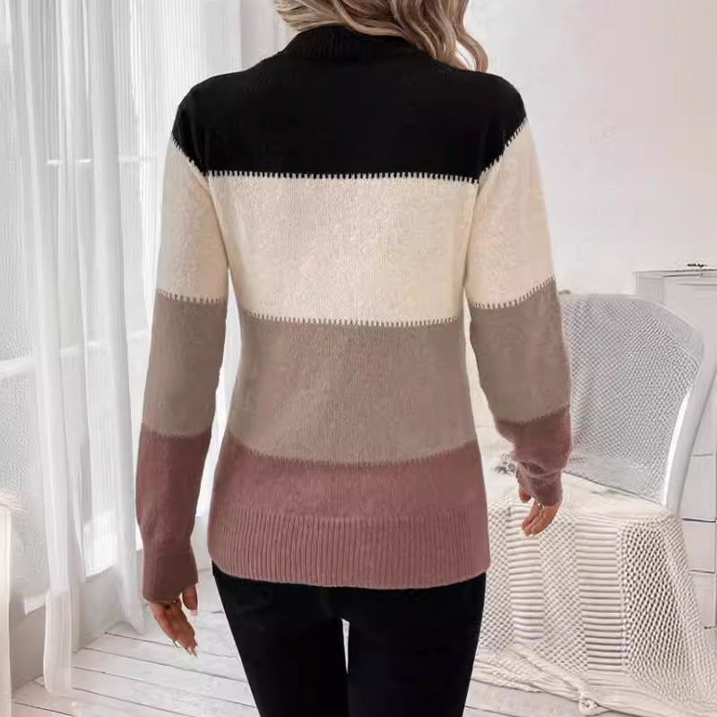 Contrast Color Pullover Round Neck Knitwear Casual Sweater