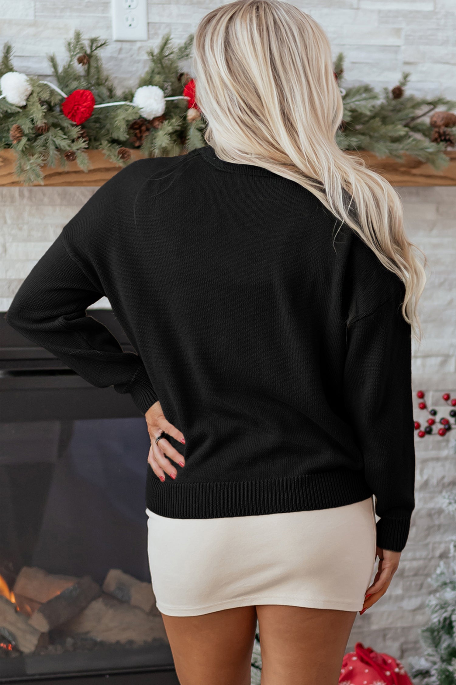Smoke Gray Merry Colorful Dot Detail Christmas Drop Shoulder Sweater