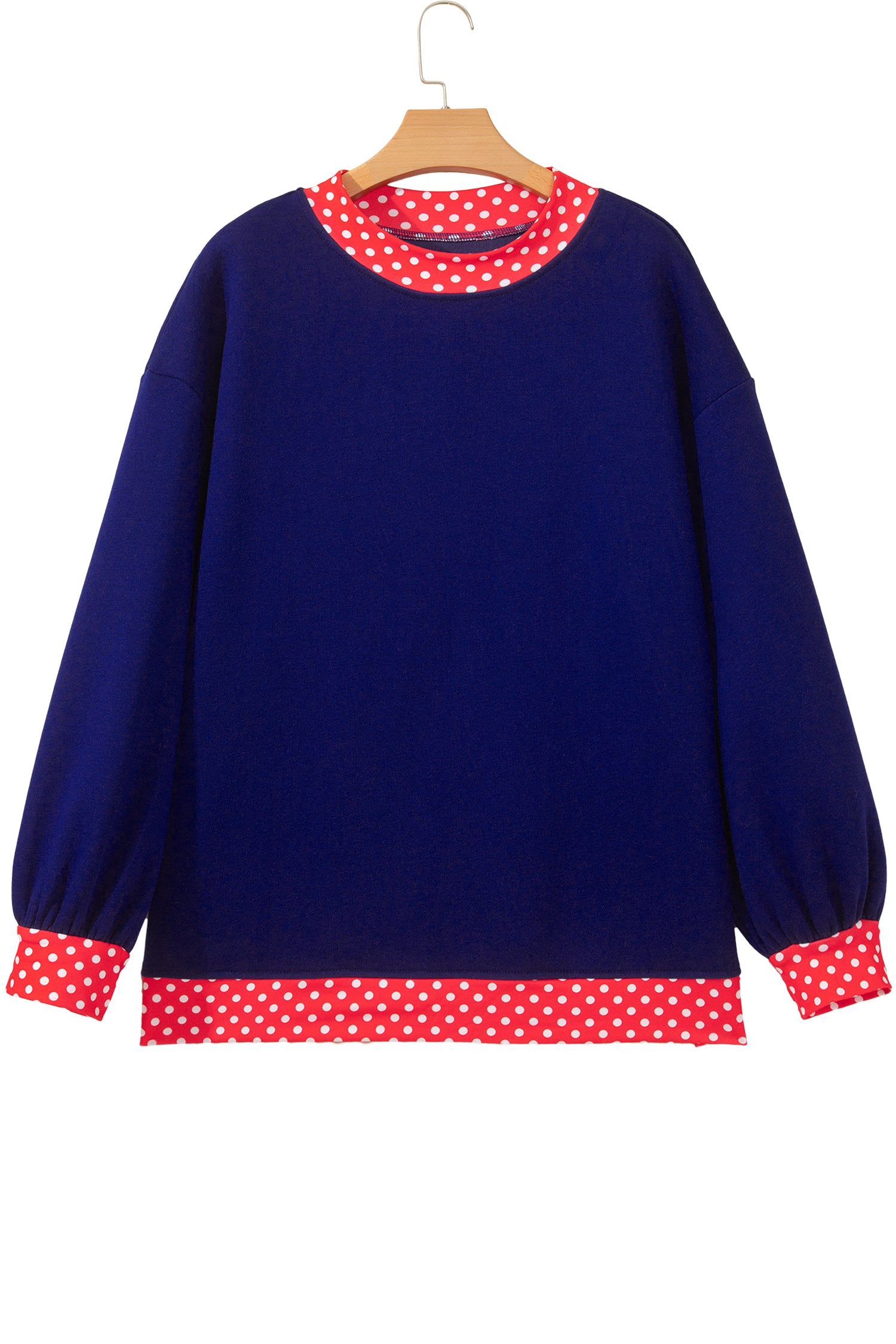 Dark Green Colorblock Polka Dot Contrast Trim Oversized Sweatshirt