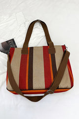 Fiery Red Canvas Striped Convertible Tote Bag