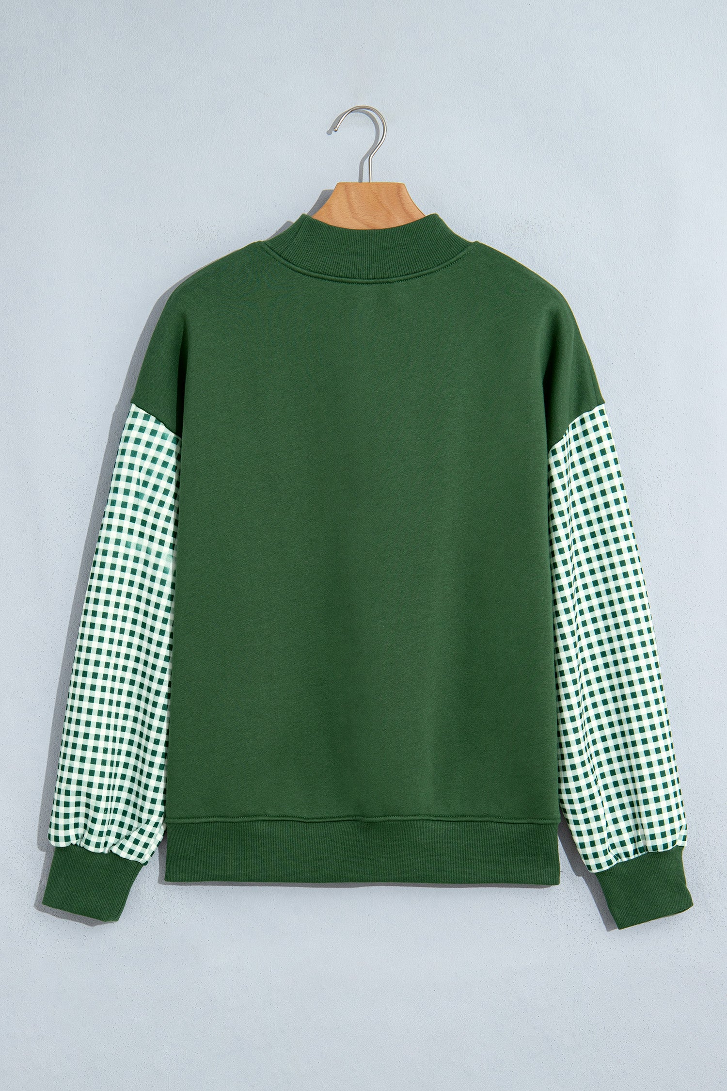 Evergreen Plaid Sleeve Colorblock Loose Tunic Sweatshirt