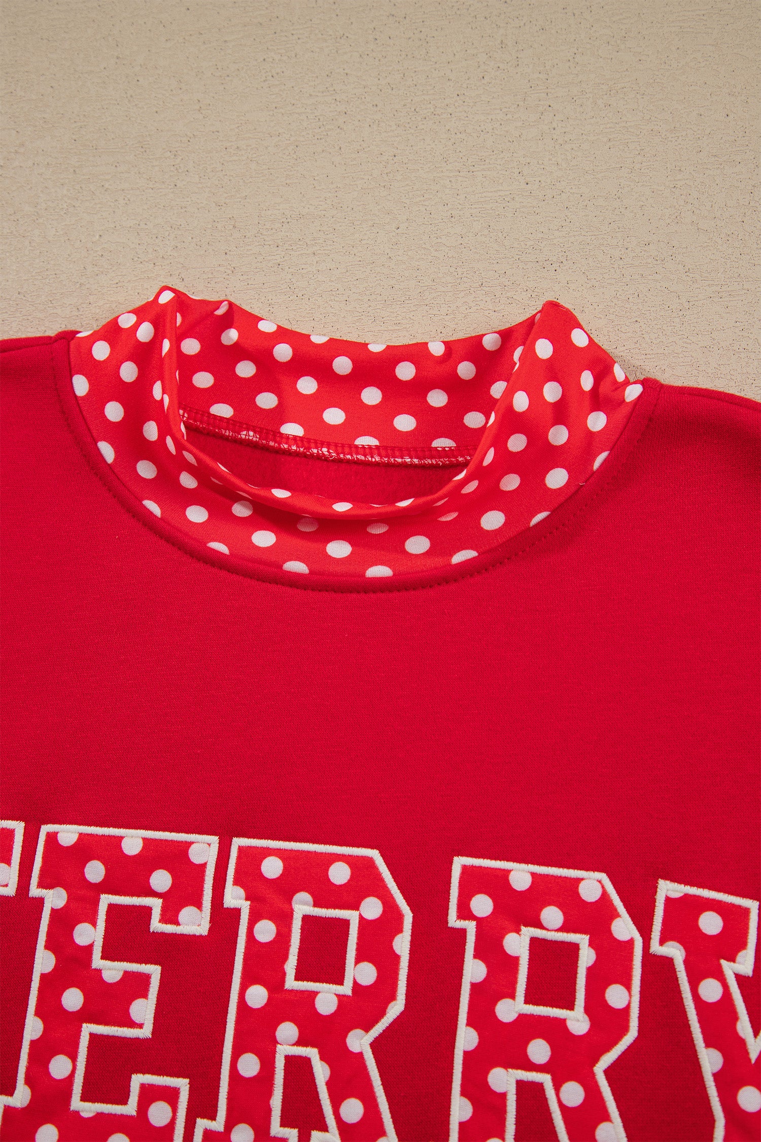 Sail Blue Polka Dot Letter Print Contrast Trim Mock Neck Sweatshirt