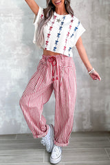 Red Stripe Drawstring Casual Loose Pants