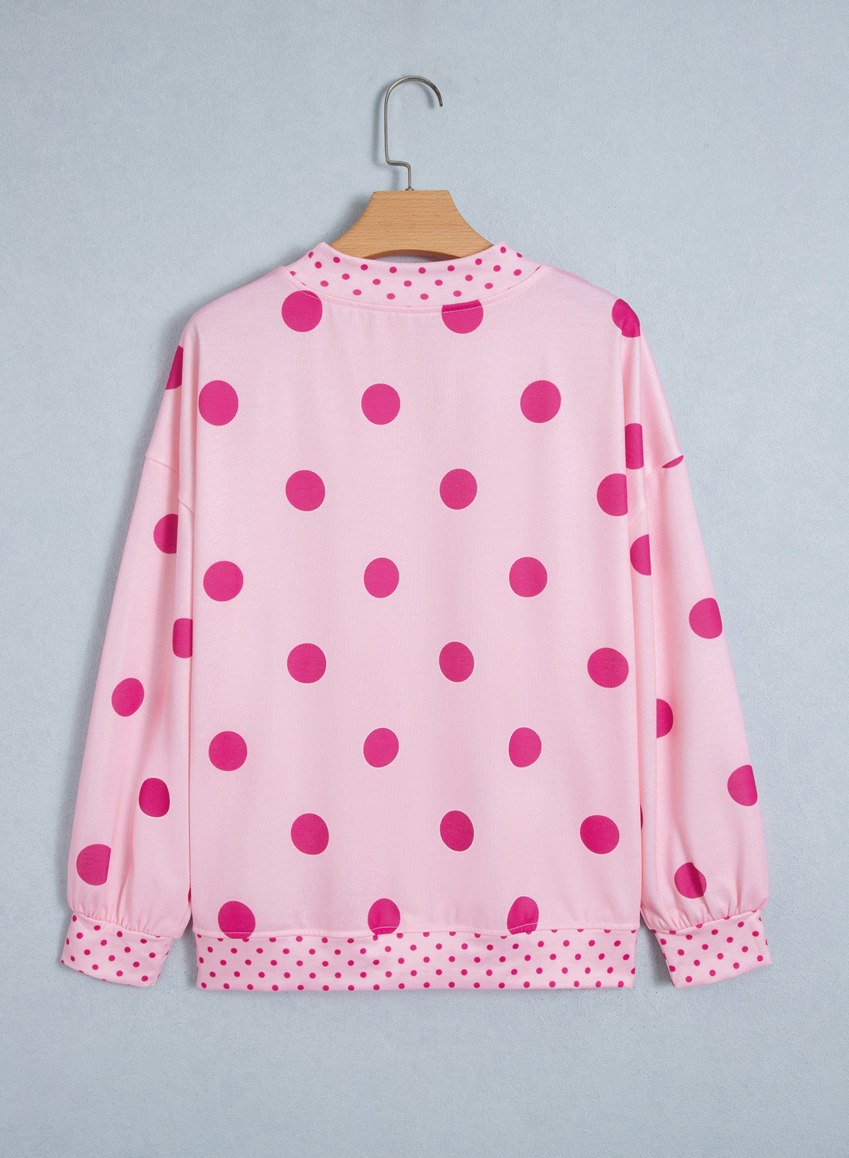 Pink Polka Dot Print Contrast Detail Oversized Tunic Sweatshirt