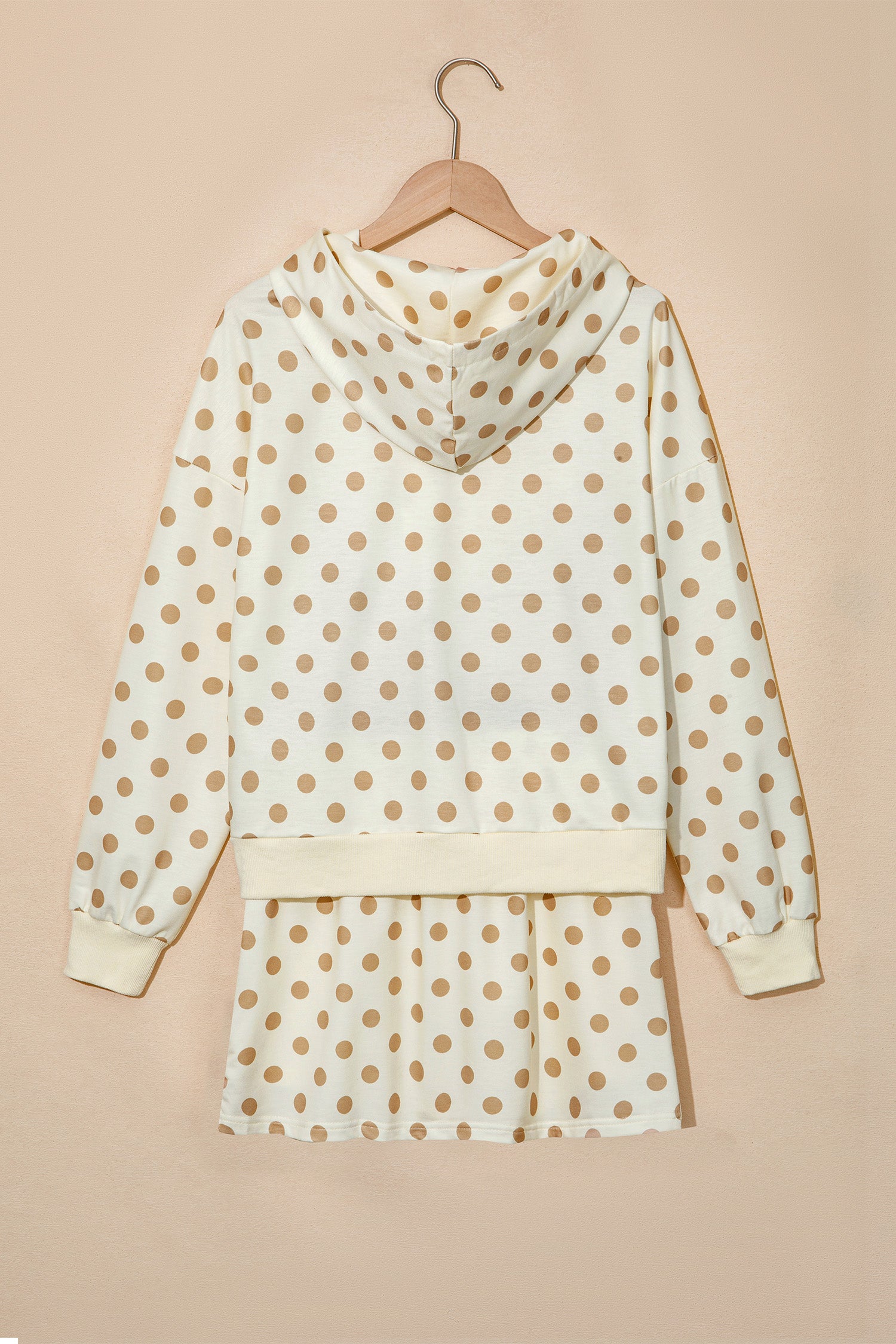 Orange Polka Dot Hooded Long Sleeve Top Casual Mini Skort Set