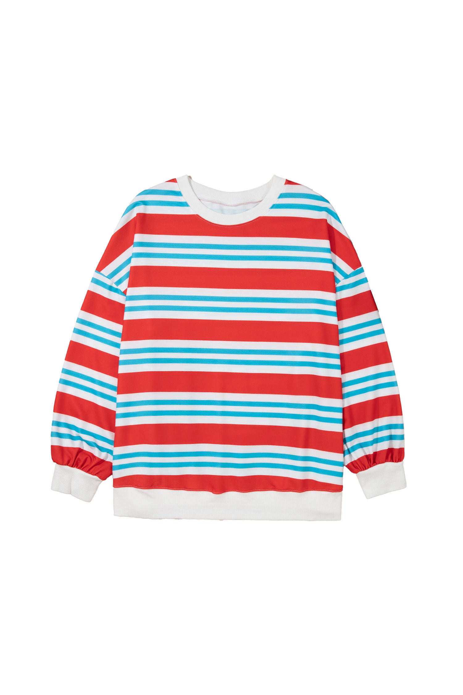 Red Stripe Striped Colorblock Long Sleeve Round Neck Tunic Plus Size Sweatshirt