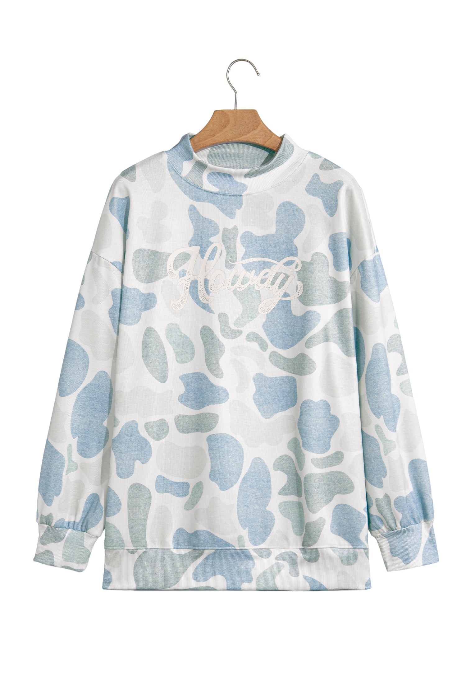 Multicolour Camo Print Howdy Western Style Baggy Pullover Sweatshirt