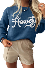 Dusk Blue Howdy Embroidered Graphic Sweater