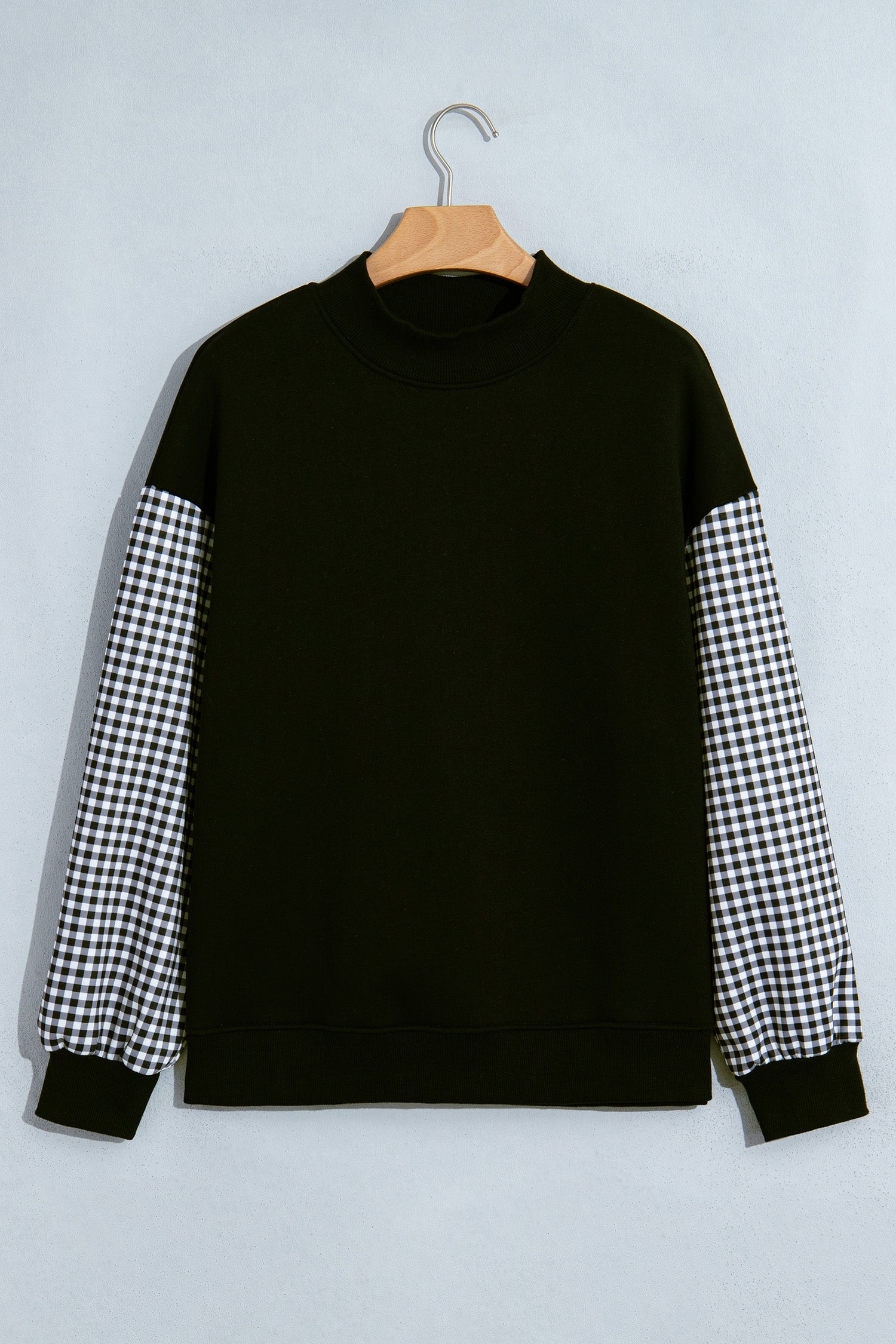 Evergreen Plaid Sleeve Colorblock Loose Tunic Sweatshirt