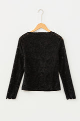 Black Elegant Stand Neck Lace Long Sleeve Top