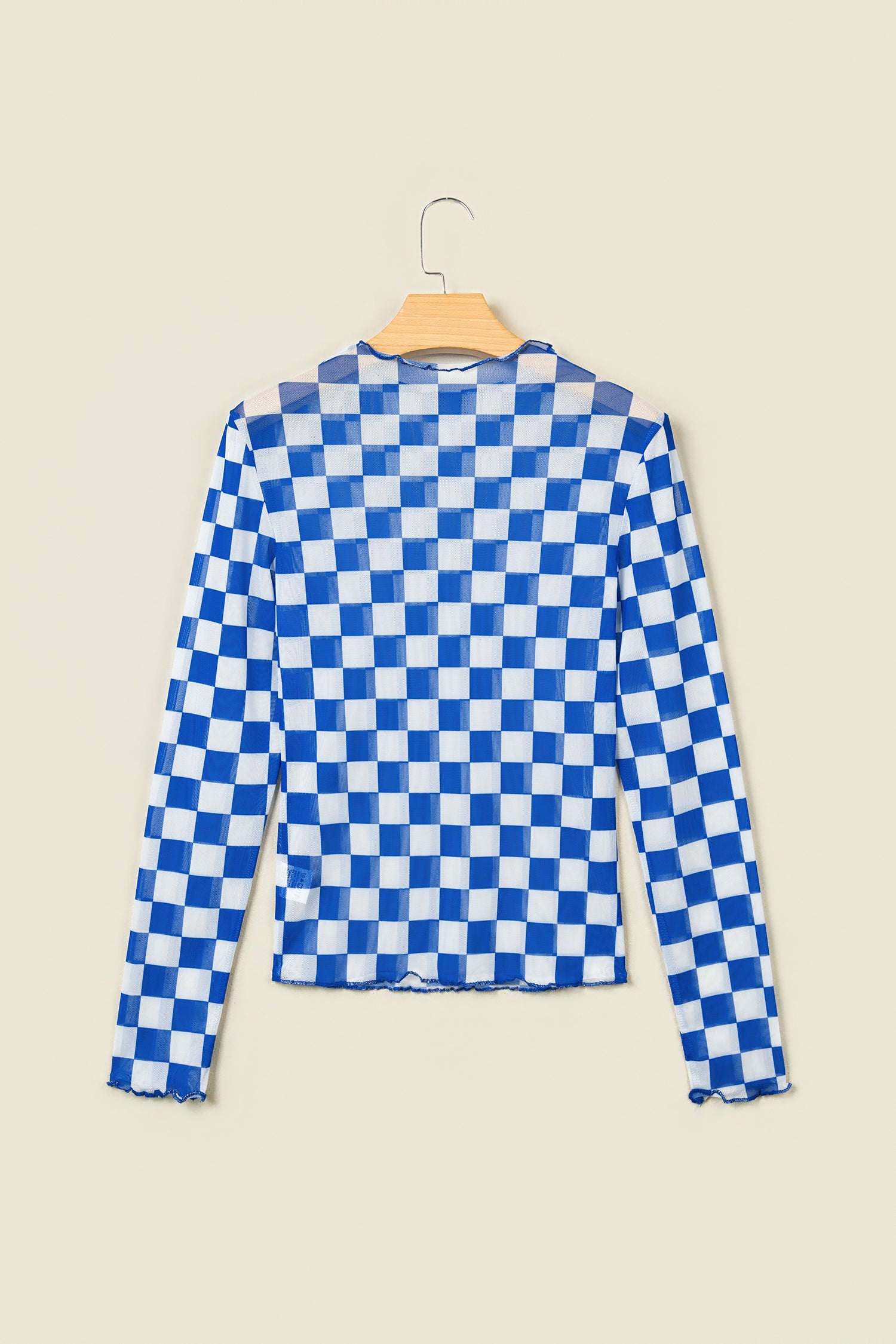 Rose Plaid Mesh Sheer Long Sleeve Top