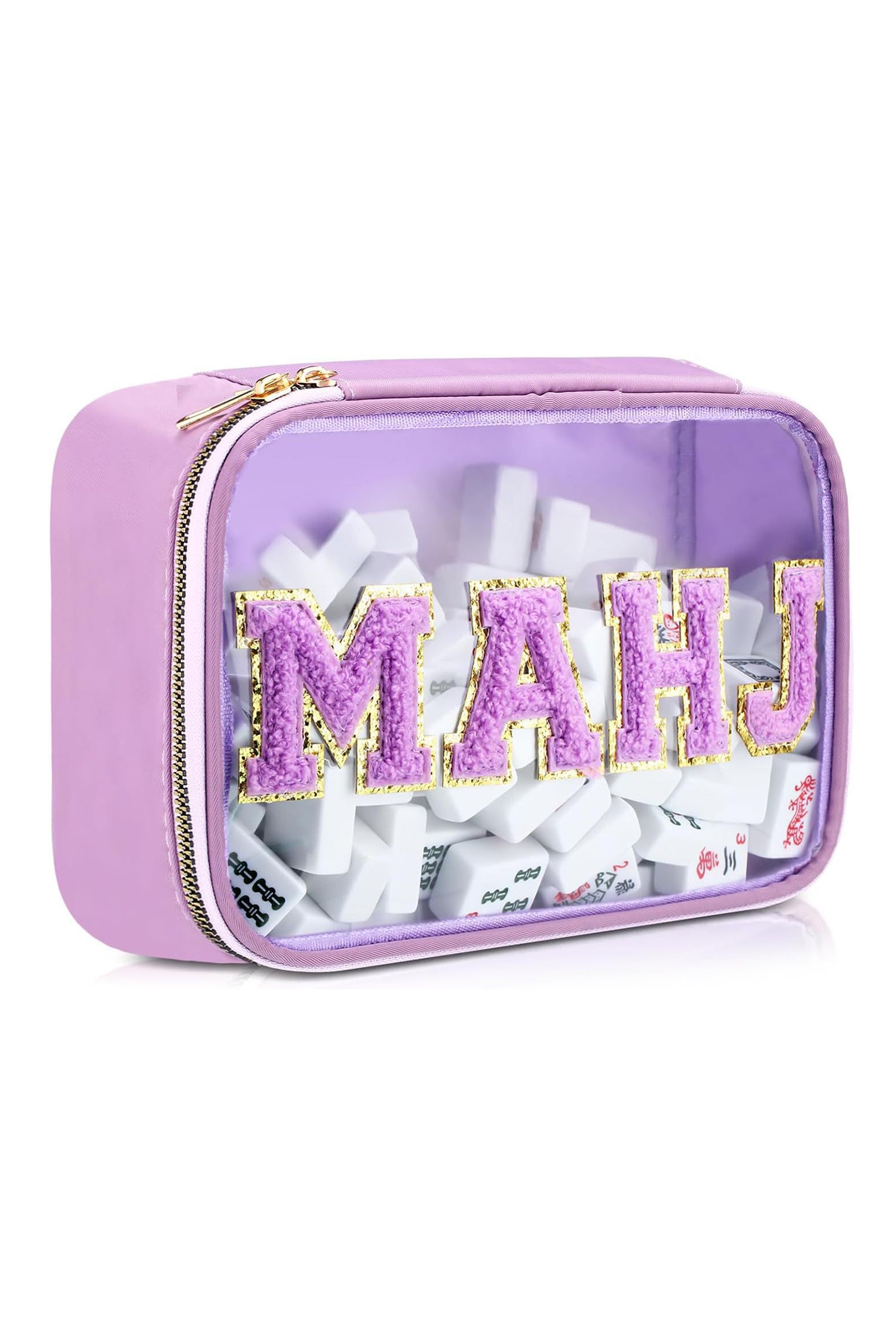 Wisteria MAHJ Chenille Patched PVC Clear Waterproof Zip Storage Bag