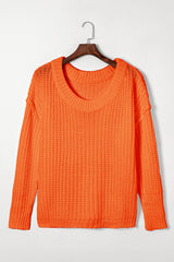 Orange Ribbed Knit Round Neck Slouchy Chunky Sweater