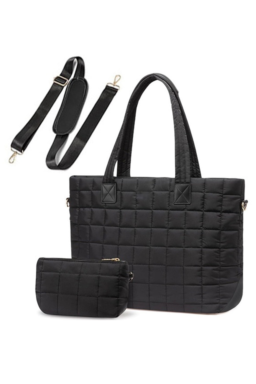 Camel Quilted Patchwork Large Tote Bag and Clutch 2pcs Set