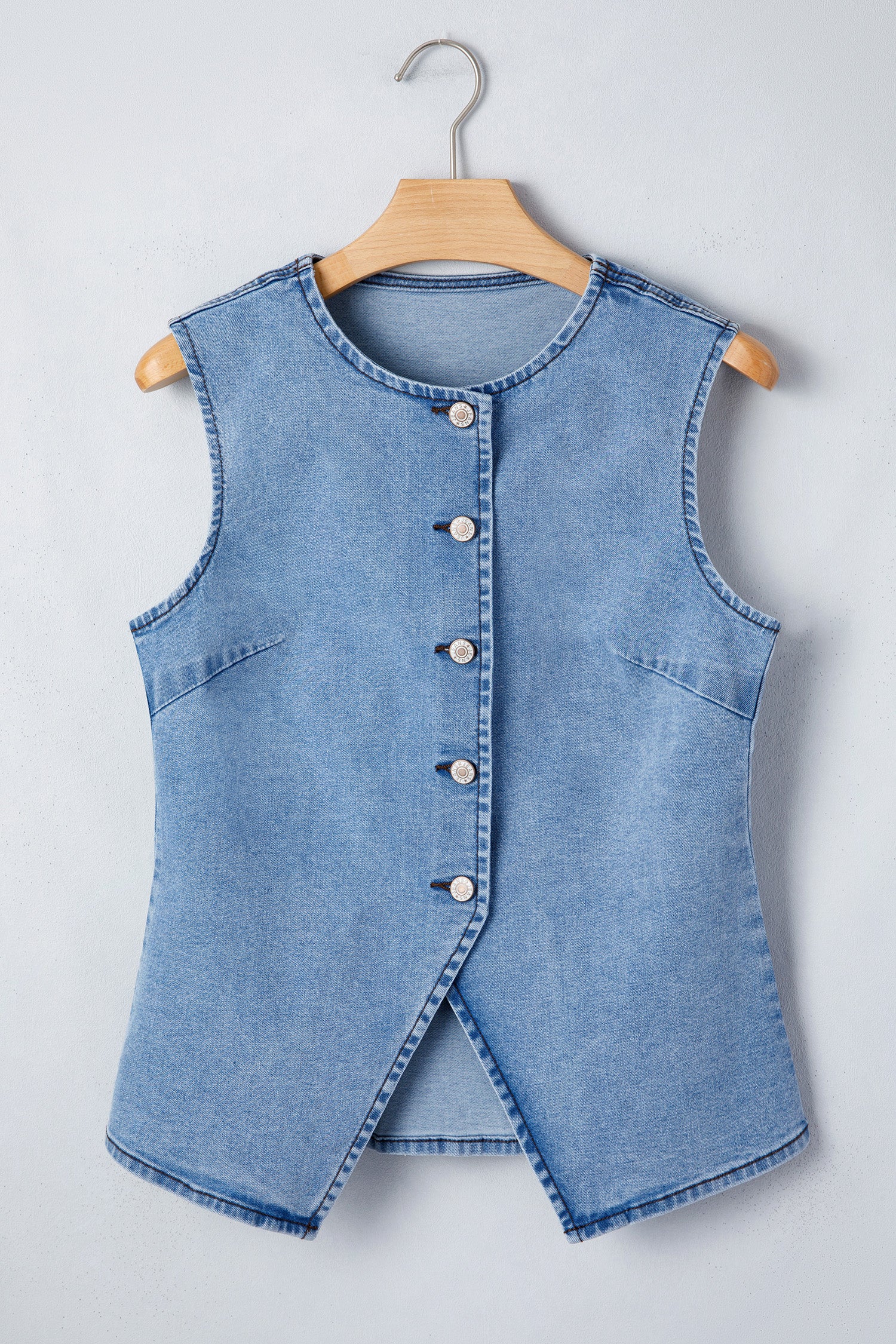 Myosotis Buttoned Front Slit Denim Vest