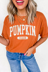 Orange PUMPKIN SEASON Letter Print Relaxed T Shirt
