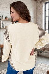 Jet Stream Western Print Striped Detail Long Sleeve Casual Top