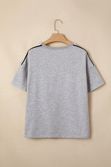 Light Grey Patchwork Detail Raw Edge Oversize Tee