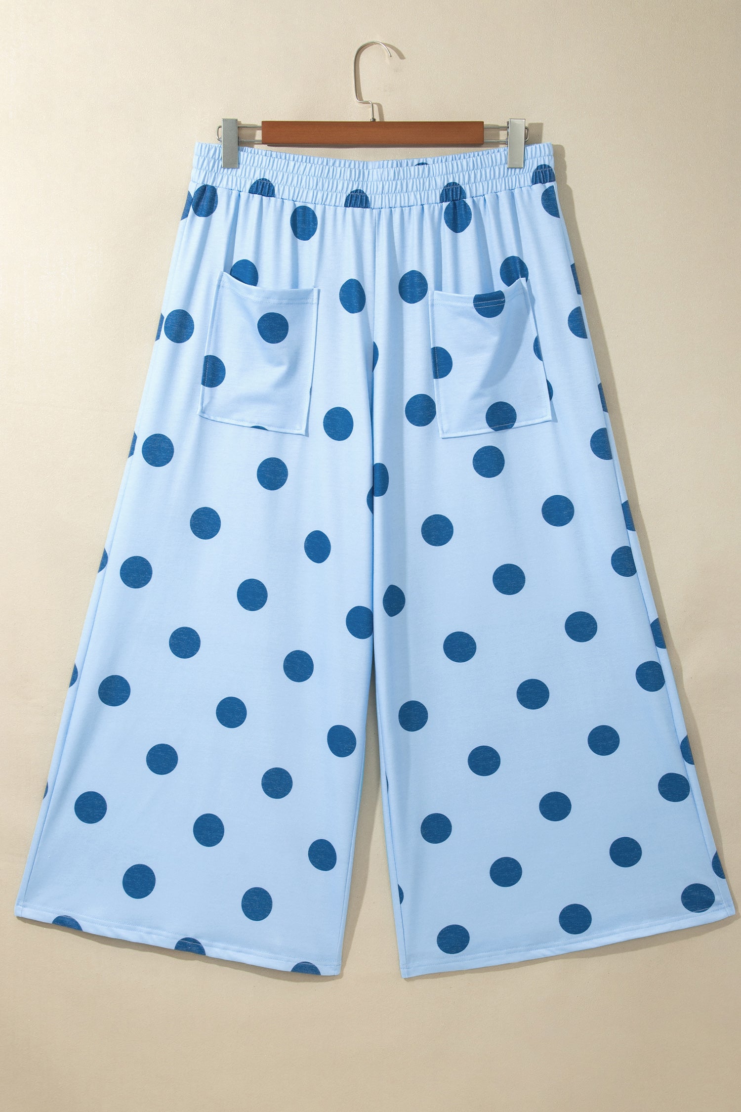 Khaki Polka Dot Elastic Waist Wide Leg Plus Size Pants